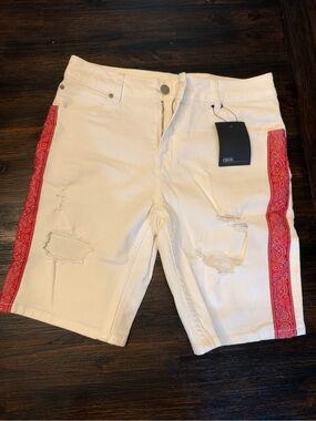 ASOS White Denim Bermuda Shorts with Red Bandana Side Trim